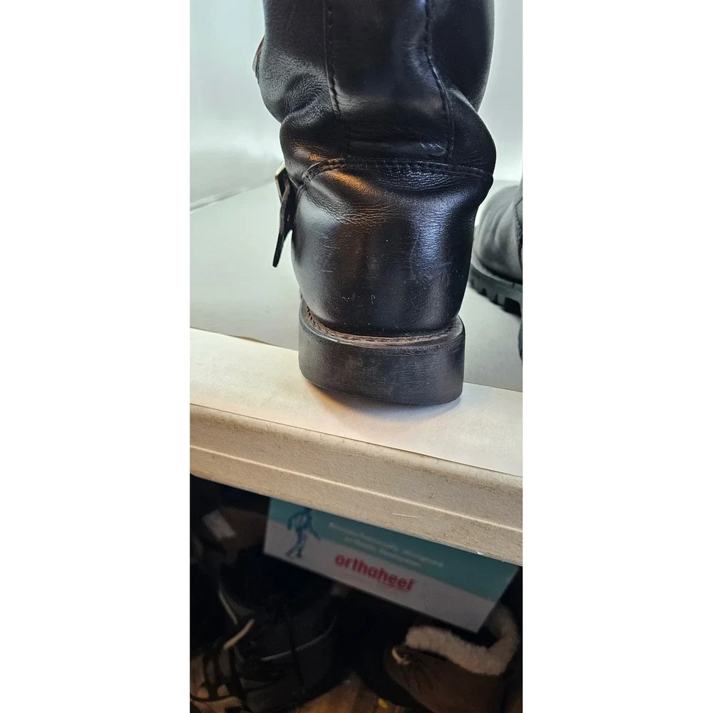Red Wing Shoes Black Leather Motorcycle size 8 Boots Vibram Lug Sole Buckle